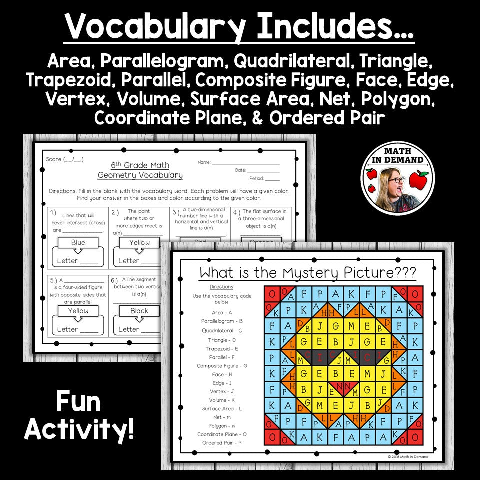 6th Grade Math Vocabulary Coloring Worksheet for 6.G - Math in Demand