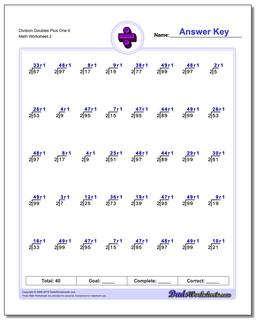 Division Worksheets: Division of Doubles Plus One