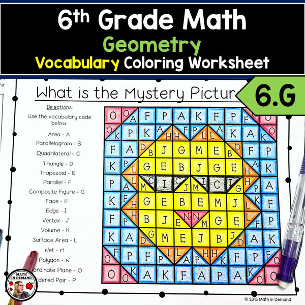 6th Grade Math Vocabulary Coloring Worksheet for 6.G - Math in Demand