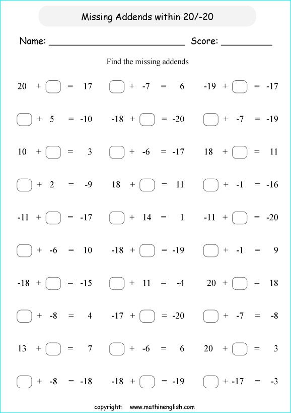 Printable primary math worksheet for math grades 1 to 6 based on ...