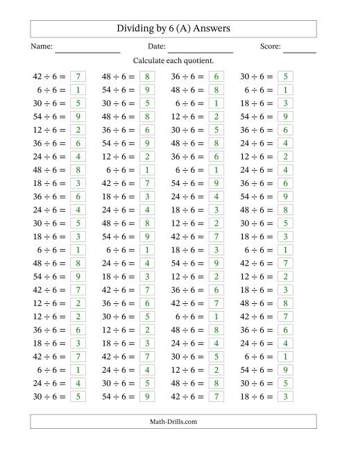 Horizontally Arranged Dividing by 6 with Quotients 1 to 9 (100 ...