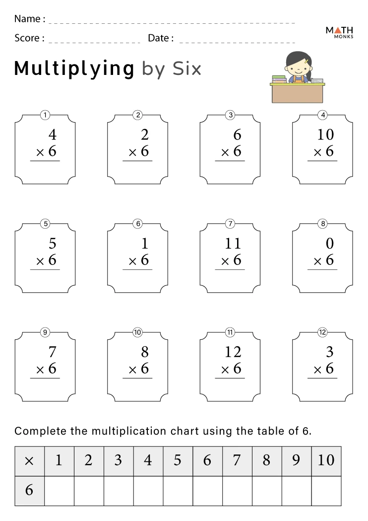 Multiplication by 6 Worksheets - Math Monks