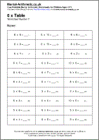 6 times tables worksheet