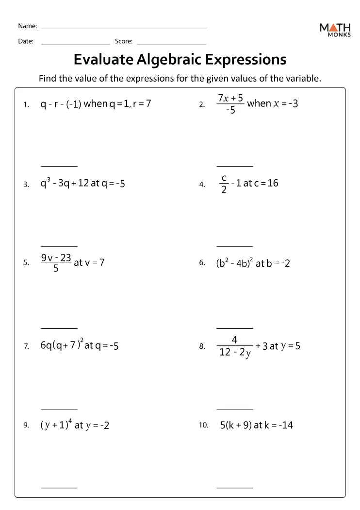 6th grade algebra equations worksheet