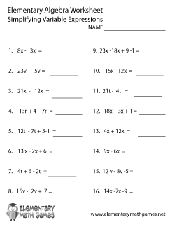 Elementary Algebra Worksheets