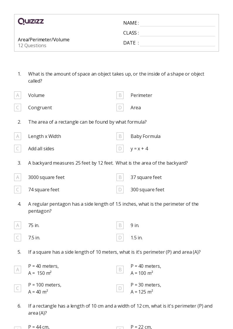 50+ Perimeter worksheets for 6th Grade on Quizizz | Free &  Printable