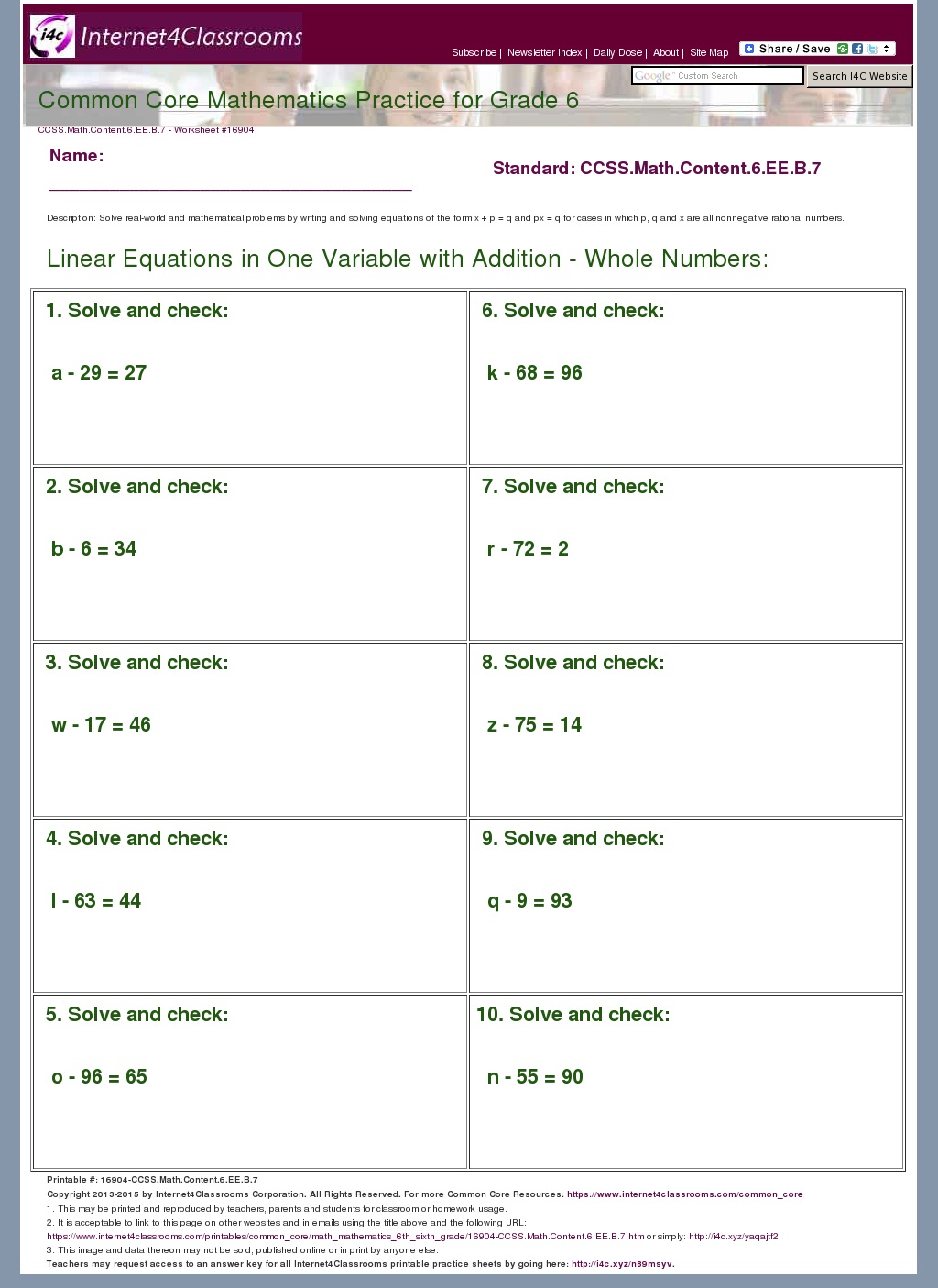 6th grade common core math worksheet pdf
