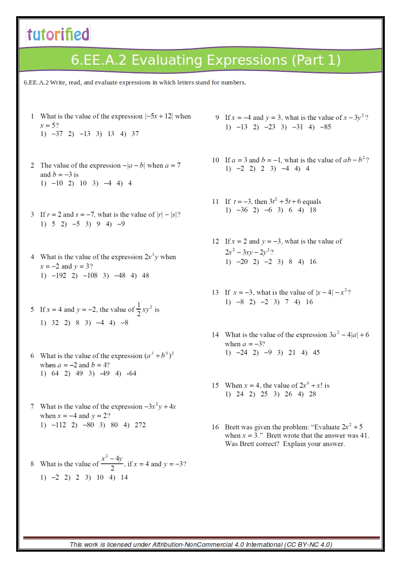 6th grade common core worksheet