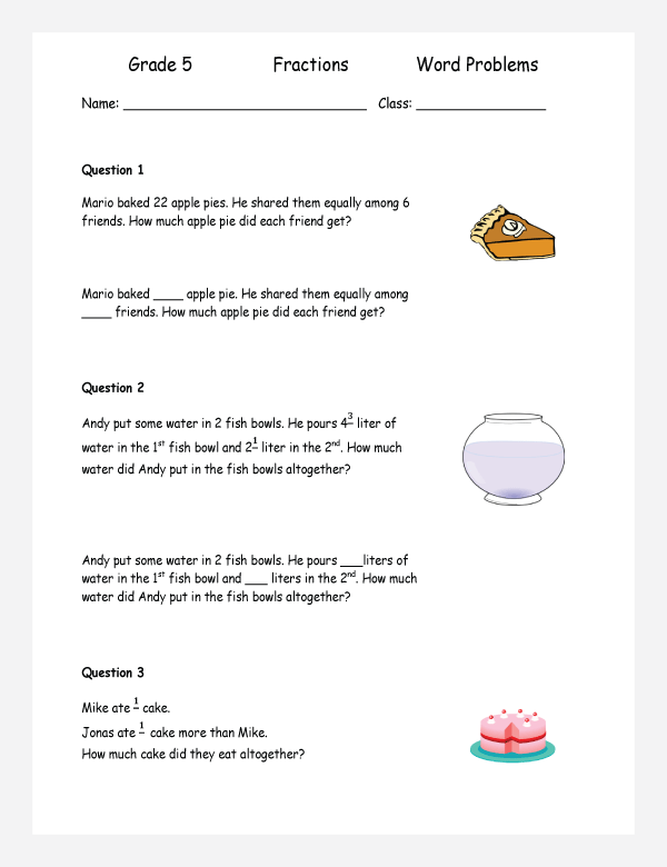 6th grade fraction word problems