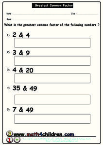 6th grade greatest common factor worksheet