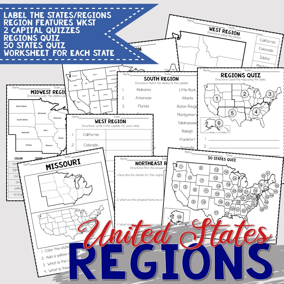 United States Regions Worksheets and Printables | Homeschool ...
