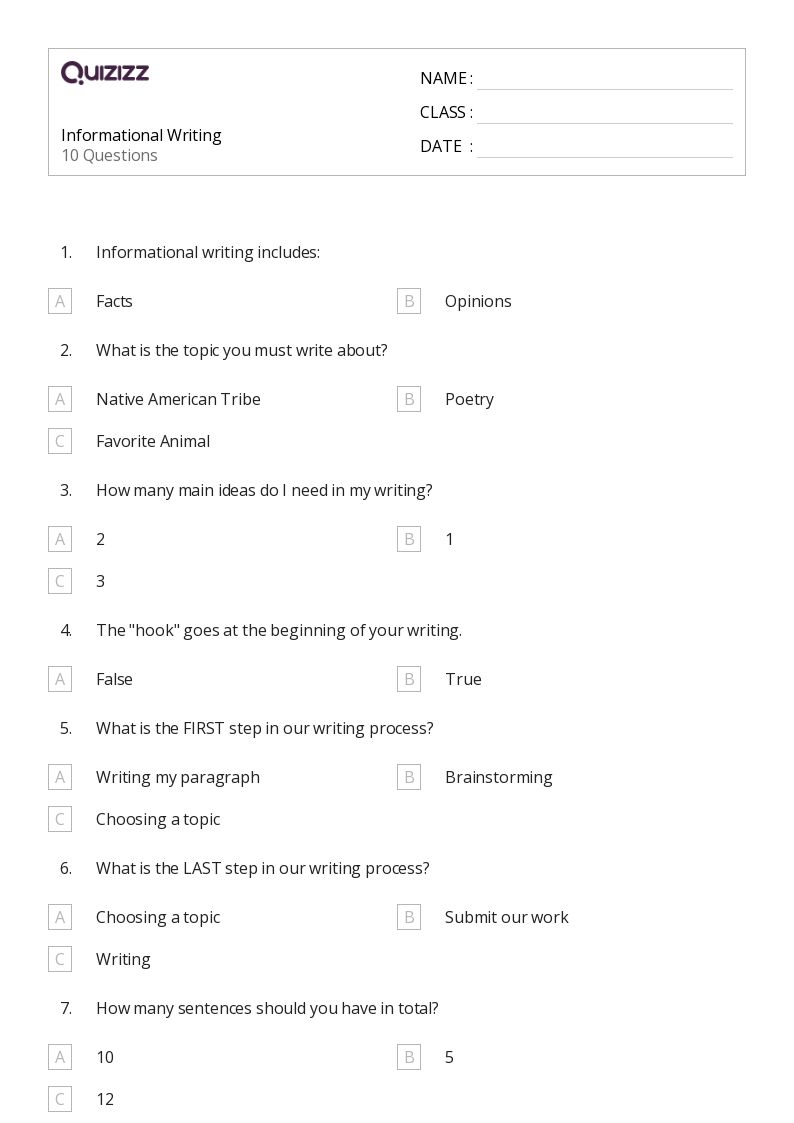 6th grade language arts worksheet printable