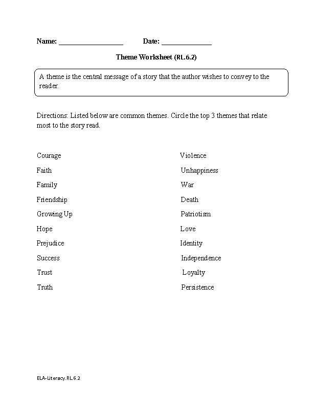English Worksheets | 6th Grade Common Core Worksheets