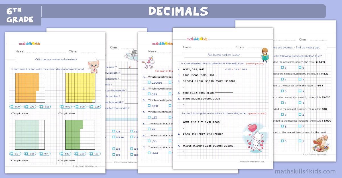 6th grade math decimals worksheet