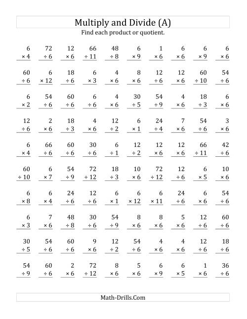 Multiplying and Dividing by 6 (A)