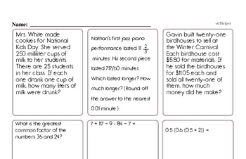 6th grade math enrichment worksheet