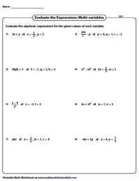6th grade math expressions worksheet
