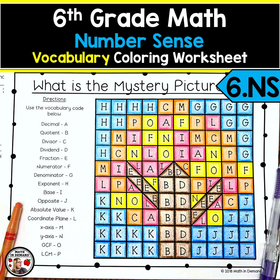 6th Grade Math Vocabulary Coloring Worksheet for 6.NS