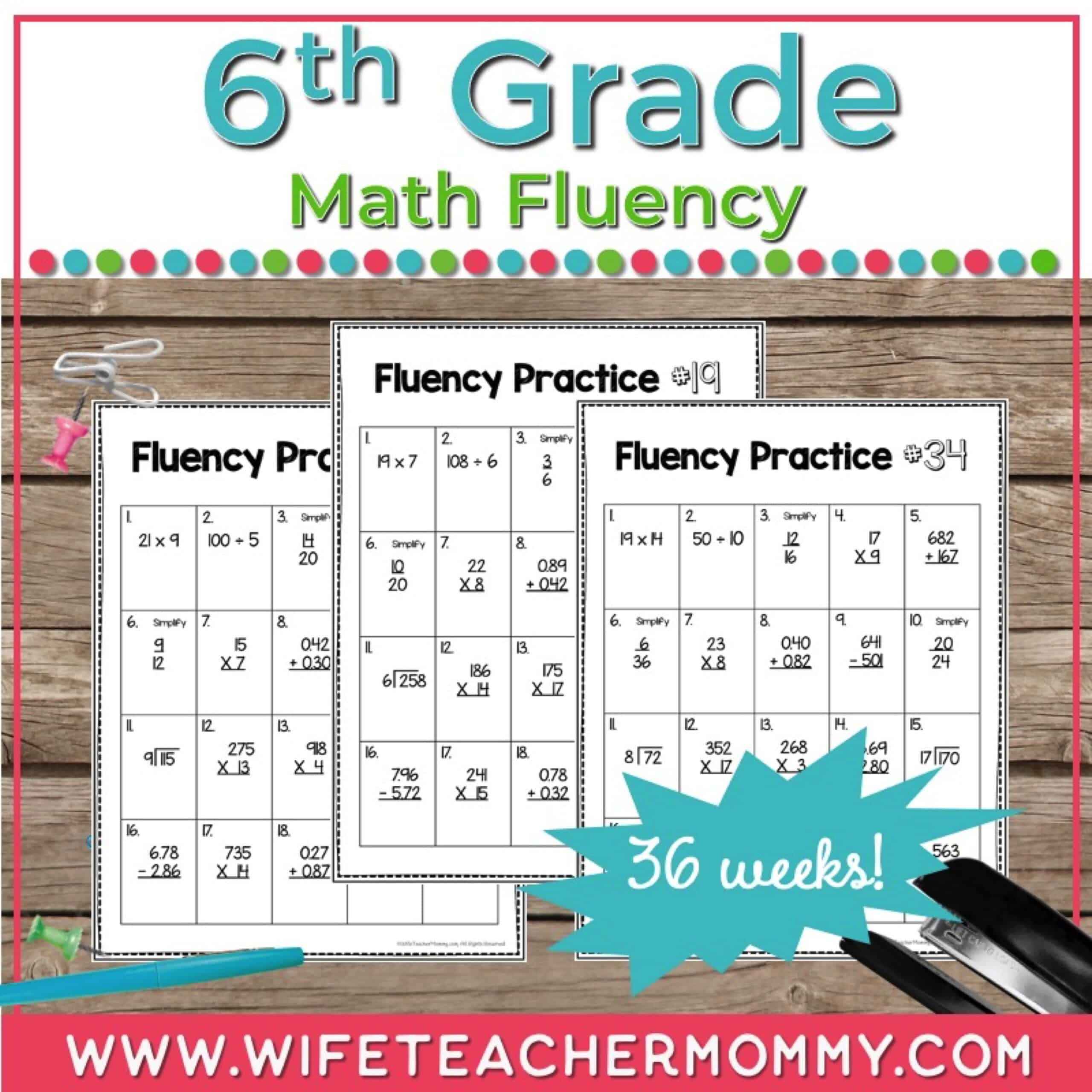 6th Grade Math Fluency Worksheets - Wife Teacher Mommy