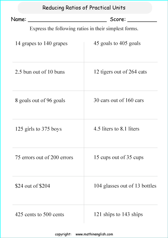 6th grade math ratio worksheet
