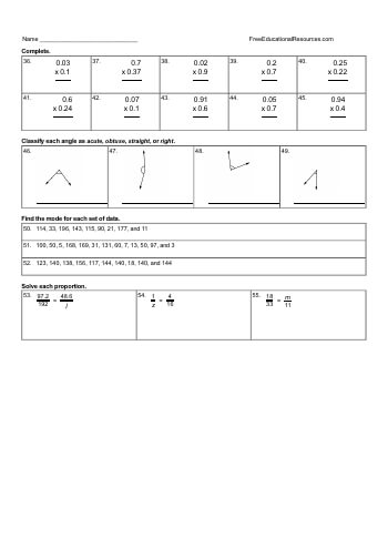 6th grade math skills worksheet