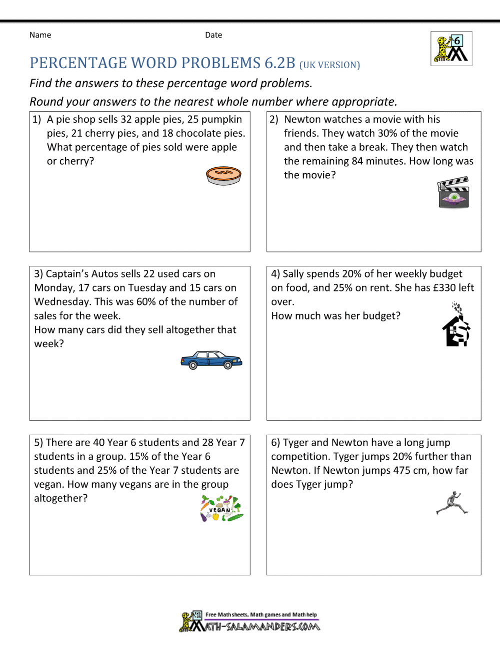 6th grade math word problems worksheet pdf