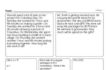 6th grade math word problems worksheet pdf