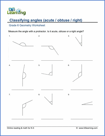 Grade 6 Geometry Worksheets: Classifying angles | K5 Learning