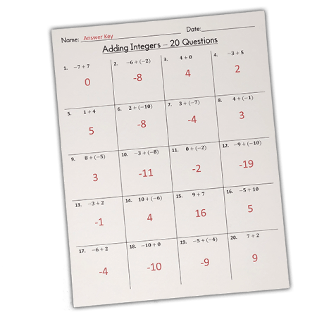 My Math Resources - FREE Beginners Adding Integers Worksheets ...