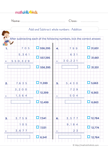 Grade 6 Free Printable Whole Numbers Worksheets