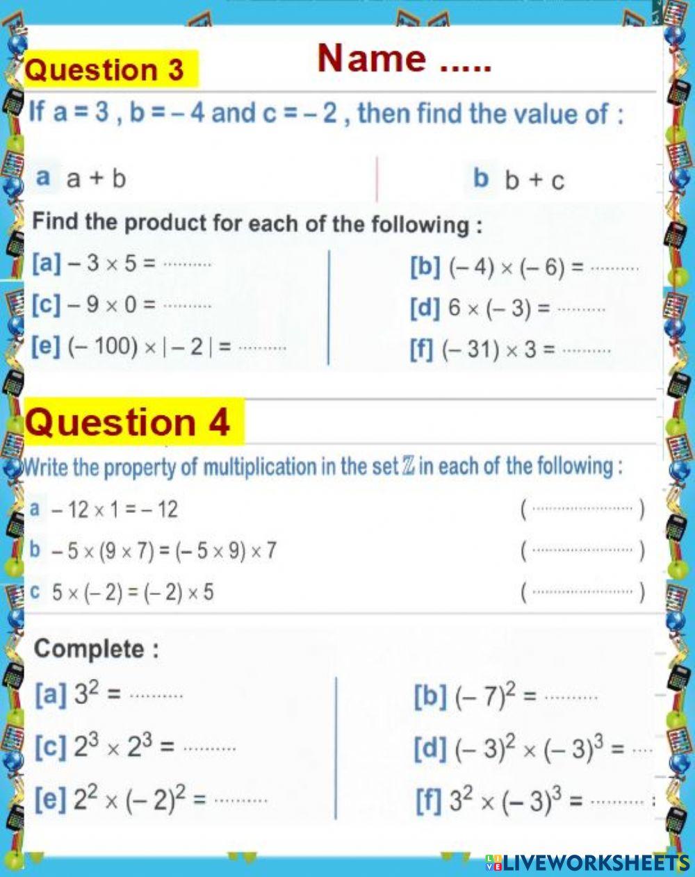 Math test grade 6 worksheet  
