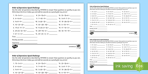 Order of Operations PEMDAS Speed Solving Activity for 3rd-5th Grade