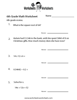 6th Grade Math Worksheets | Worksheets Worksheets