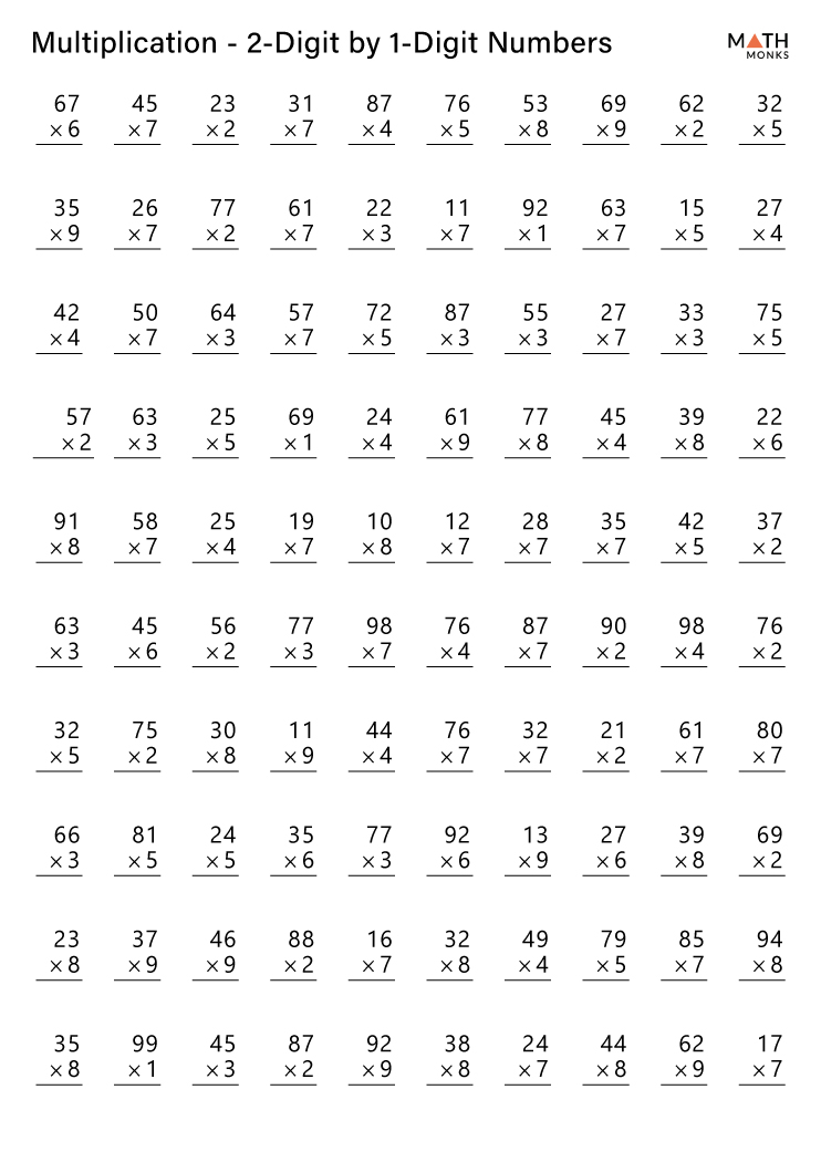 6th Grade Multiplication Worksheets with Answer Key