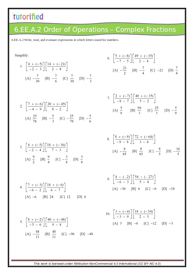 6th Grade Common Core Math Worksheets