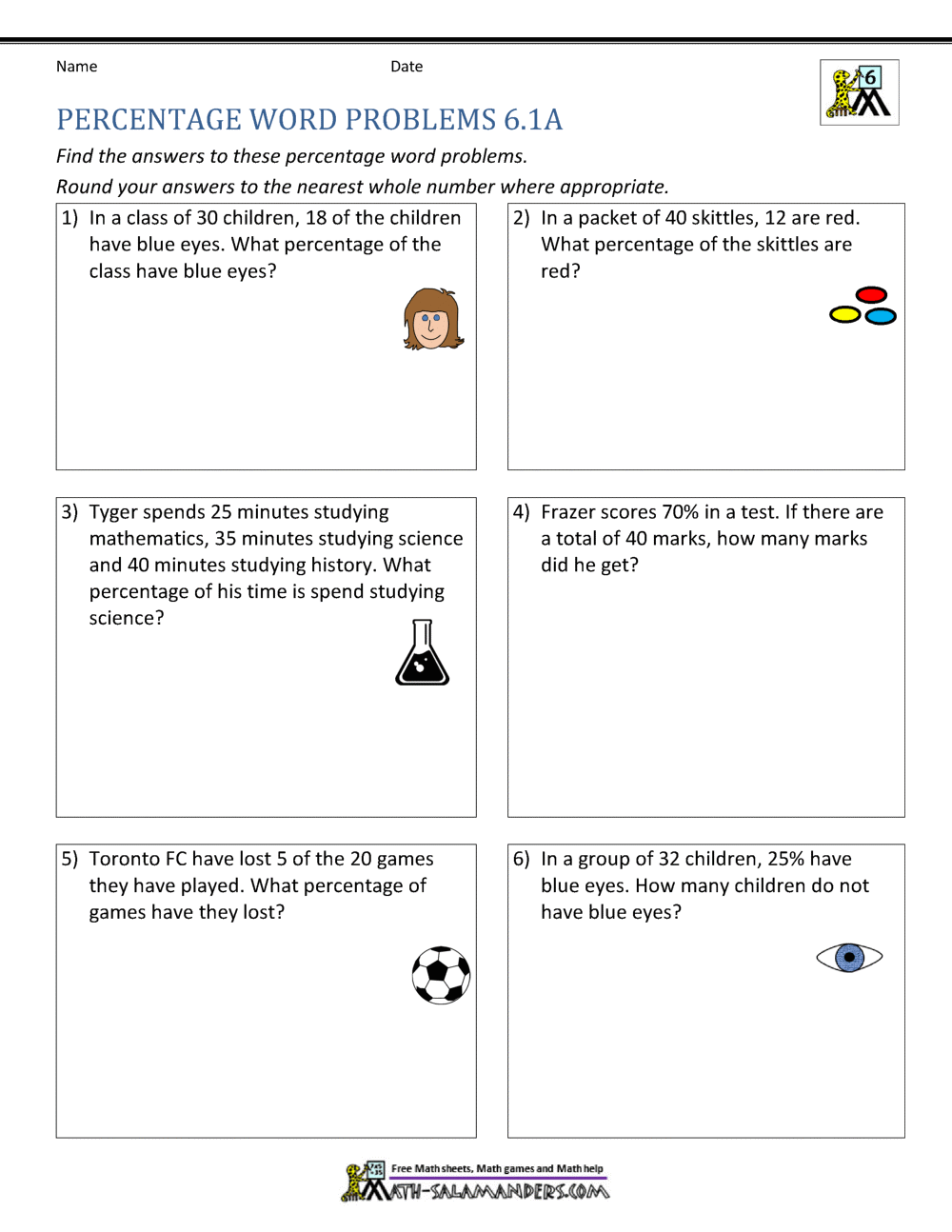 6th grade percent word problems worksheet