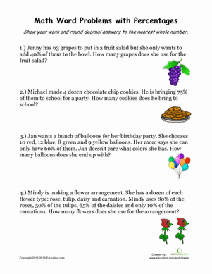 Percentage Word Problems #2 | Worksheet 