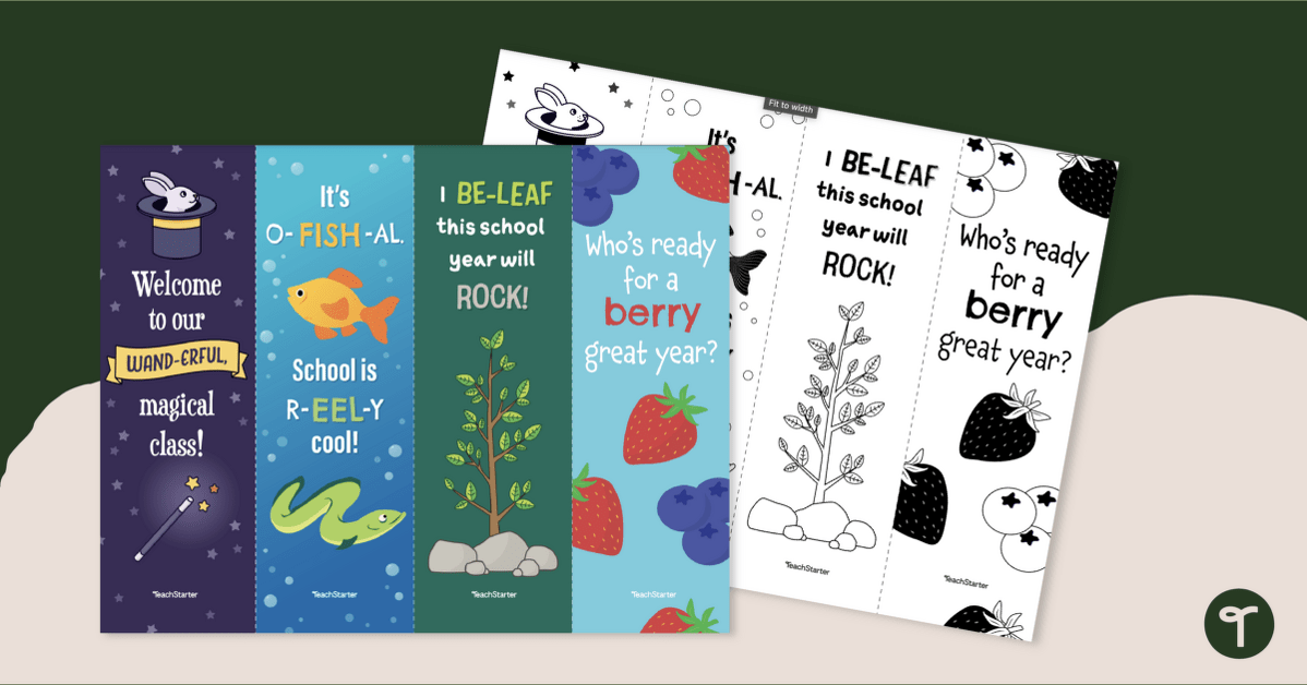Back to School Bookmarks Teach Starter Worksheets Library