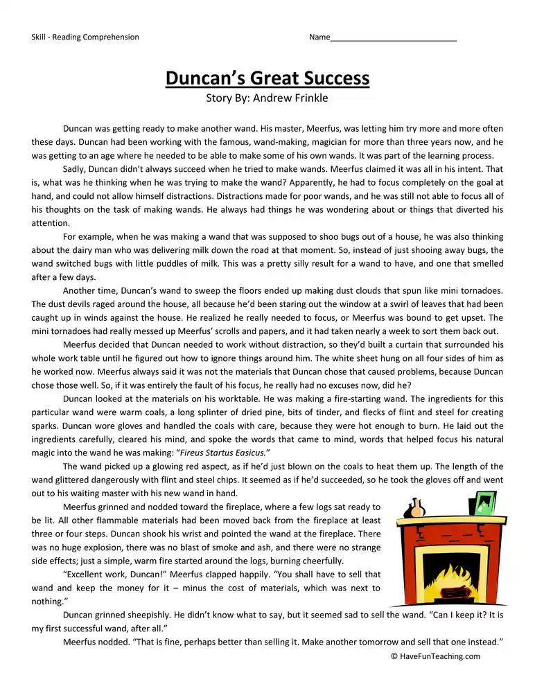 6th grade reading comprehension worksheet free