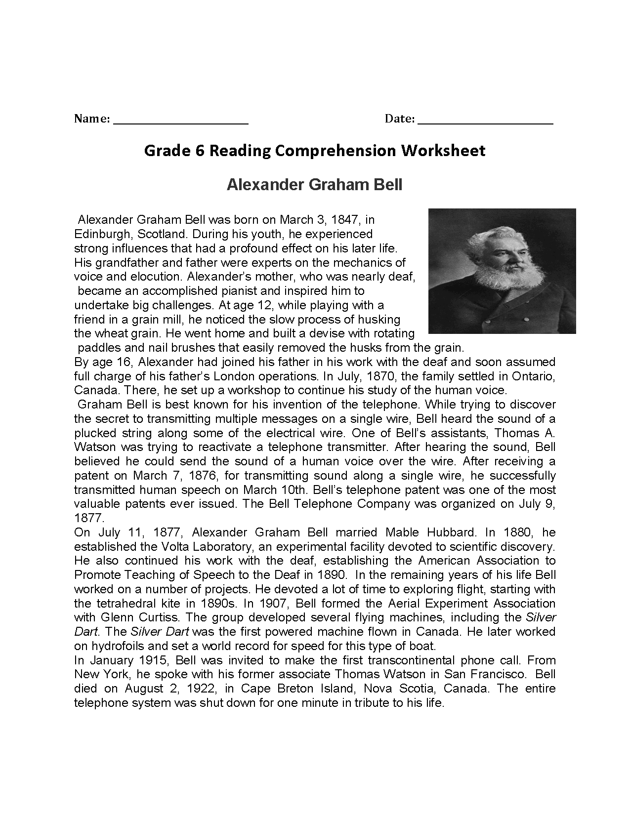 Reading Worksheets | Sixth Grade Reading Worksheets
