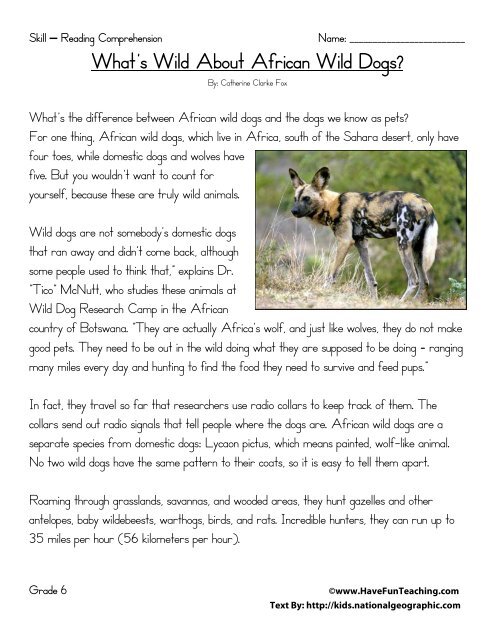 6th grade reading worksheet