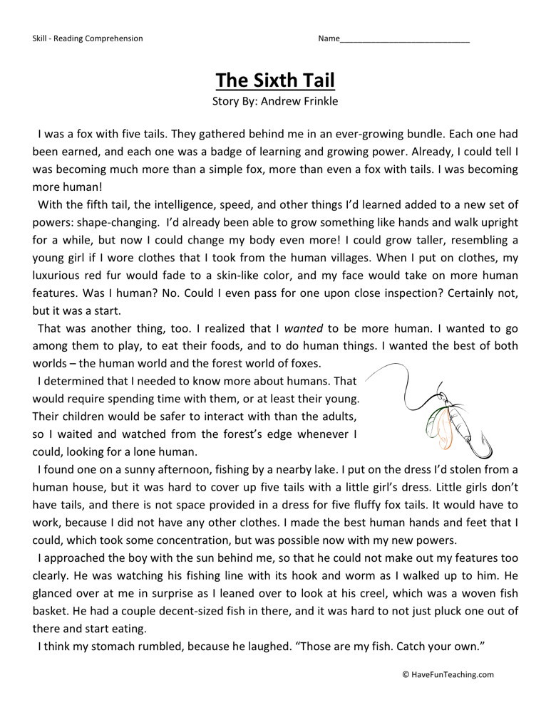Reading Comprehension Worksheet - The Sixth Tail