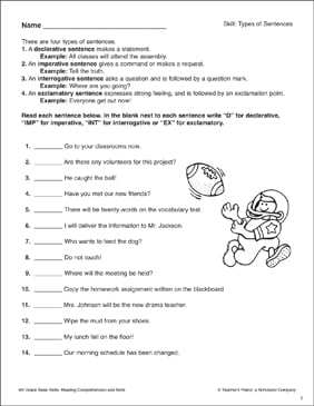Types of Sentences (Football) | Printable Skills Sheets