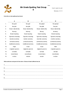 6th grade spelling worksheet