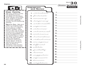 6th Grade Spelling: Review Worksheet for 6th Grade | Lesson Planet