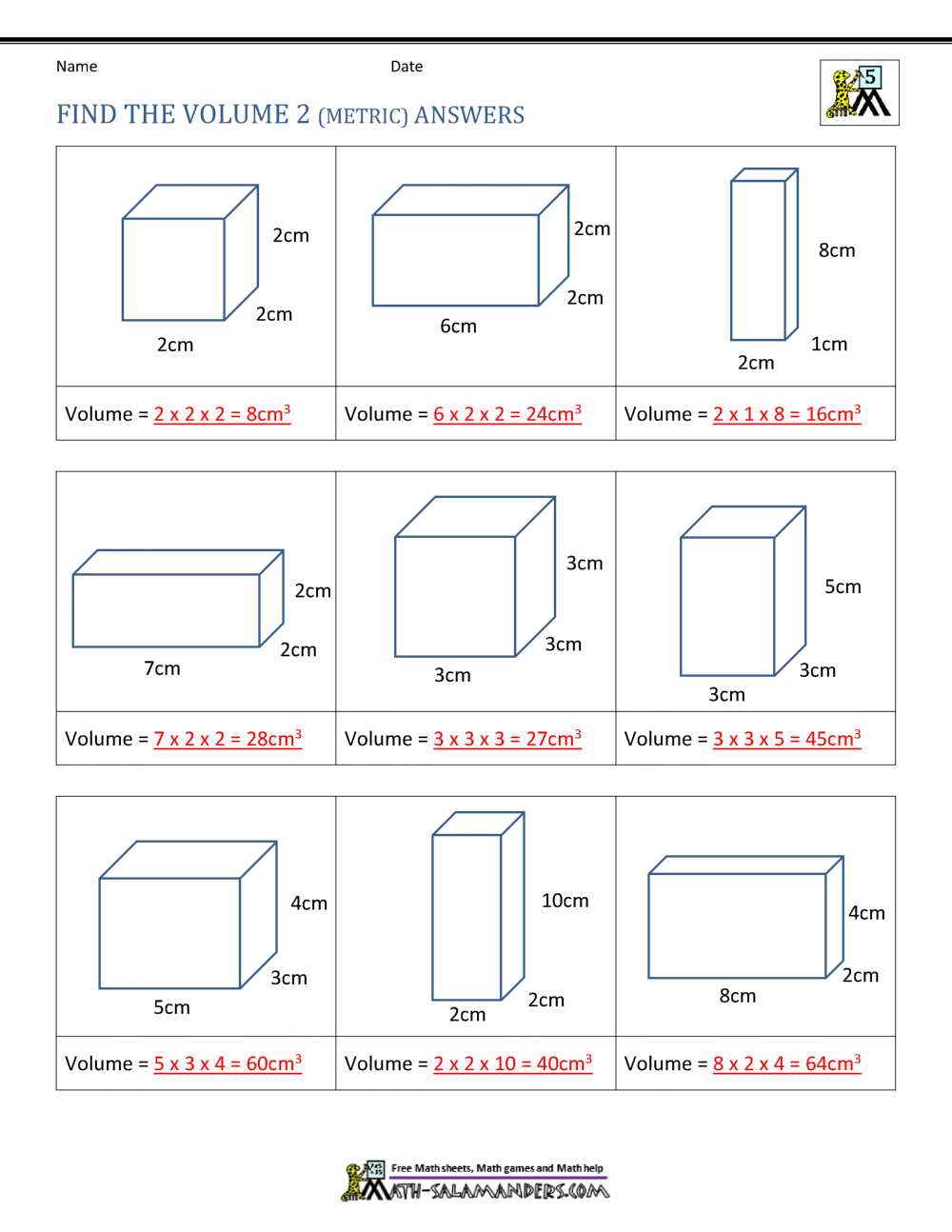 5th Grade Volume Worksheets