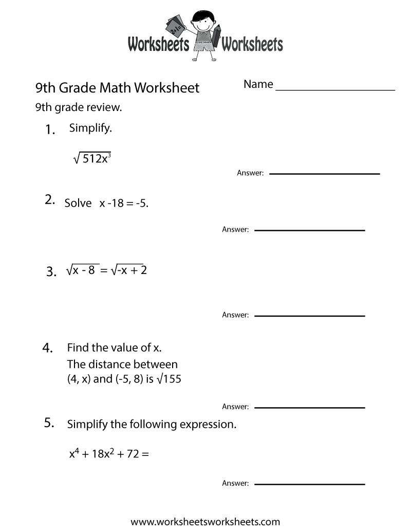Ninth Grade Math Practice Worksheet | Worksheets Worksheets