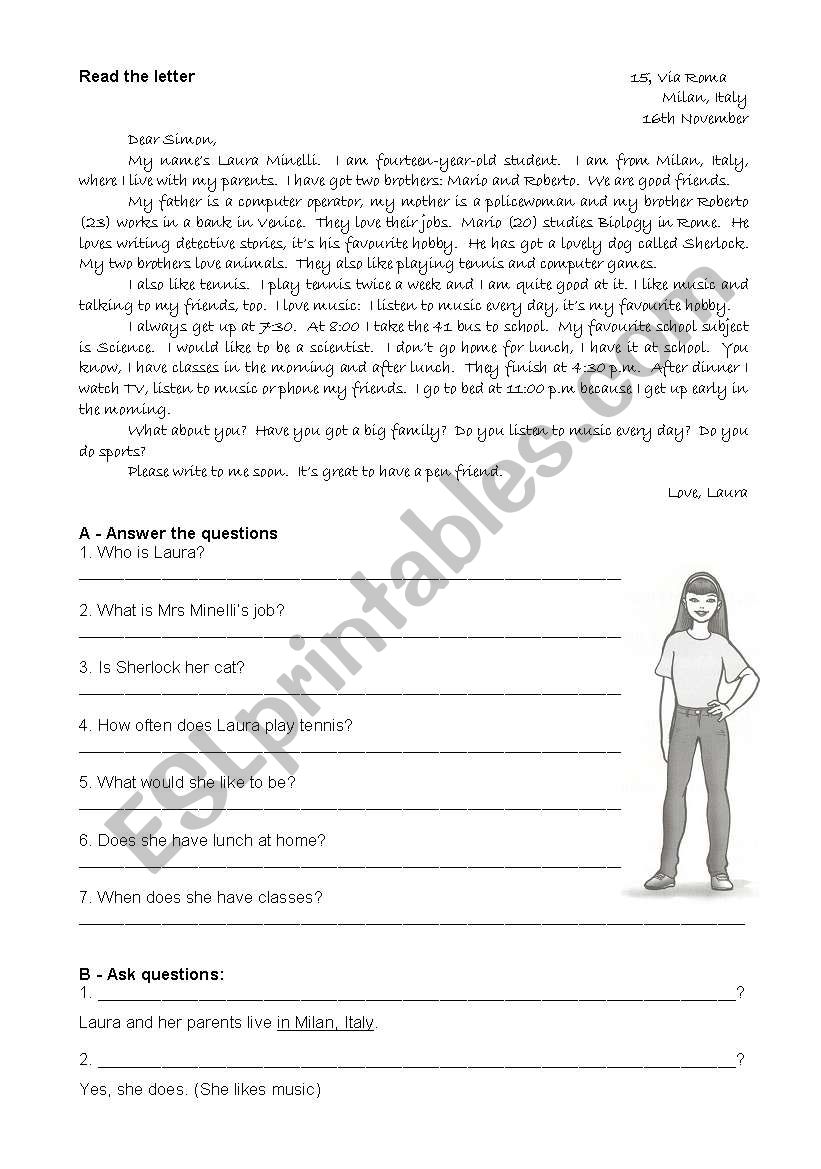 Reading - 6th grade (3 pages) - test - ESL worksheet by atsitab