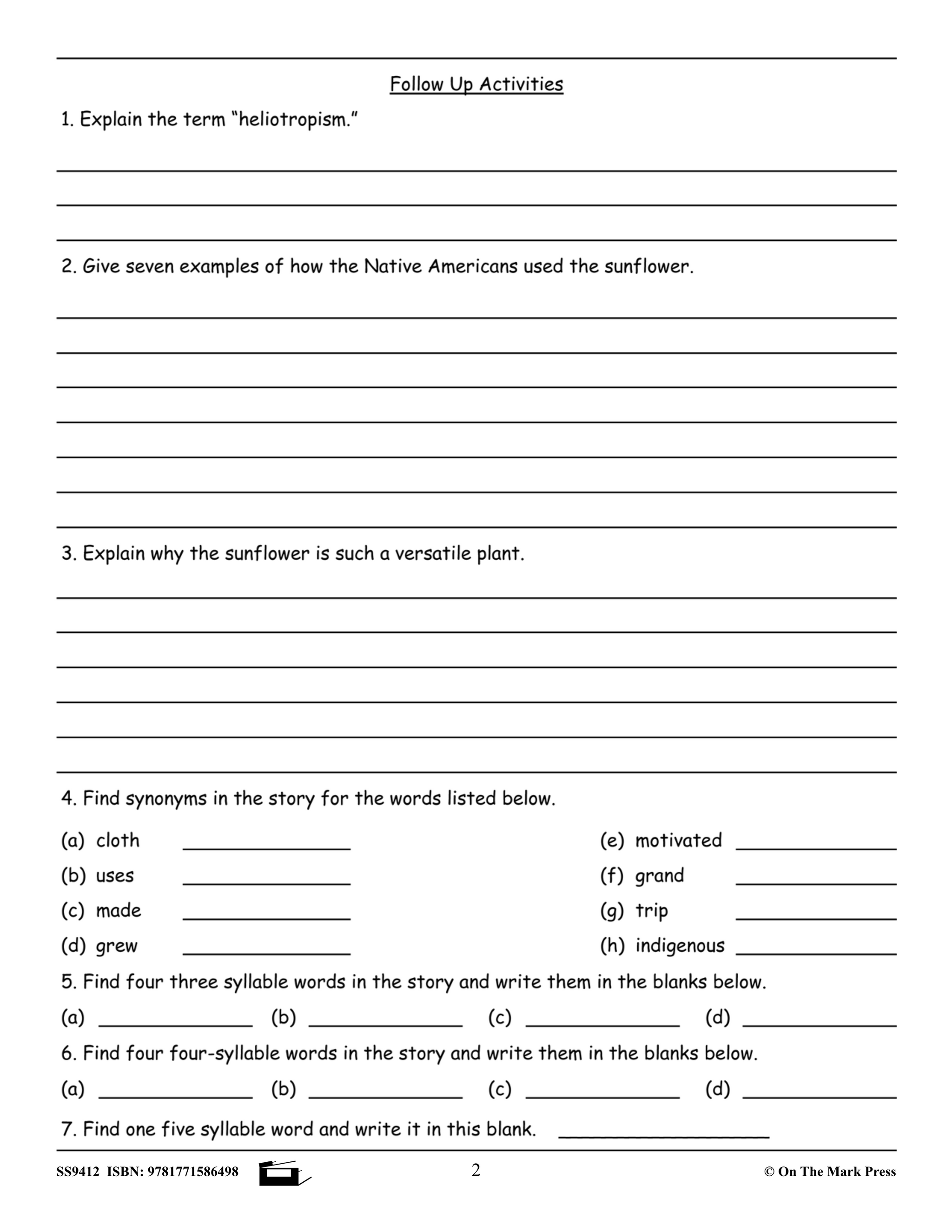 Reading Comprehension Exercises Grade 6 for the Ontario Standardized T