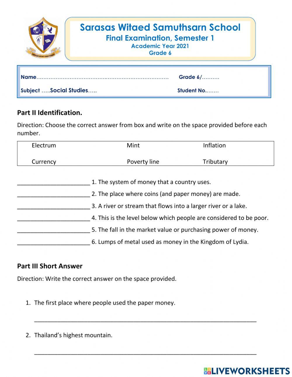 6th grade worksheet social studies